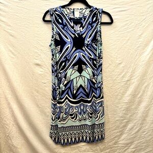Ali Ro Navy & Light Violet Blue Geometric Midi Hippie Boho Dress Size 4 Women